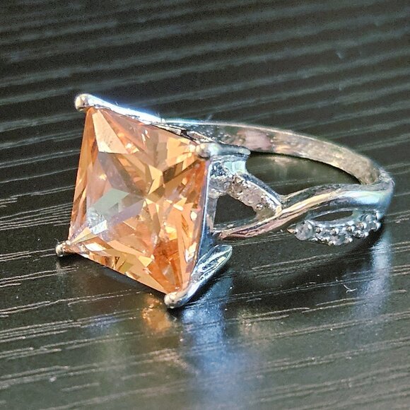 3/$15 Sterling silver ring with square orange gemstone - Picture 1 of 6